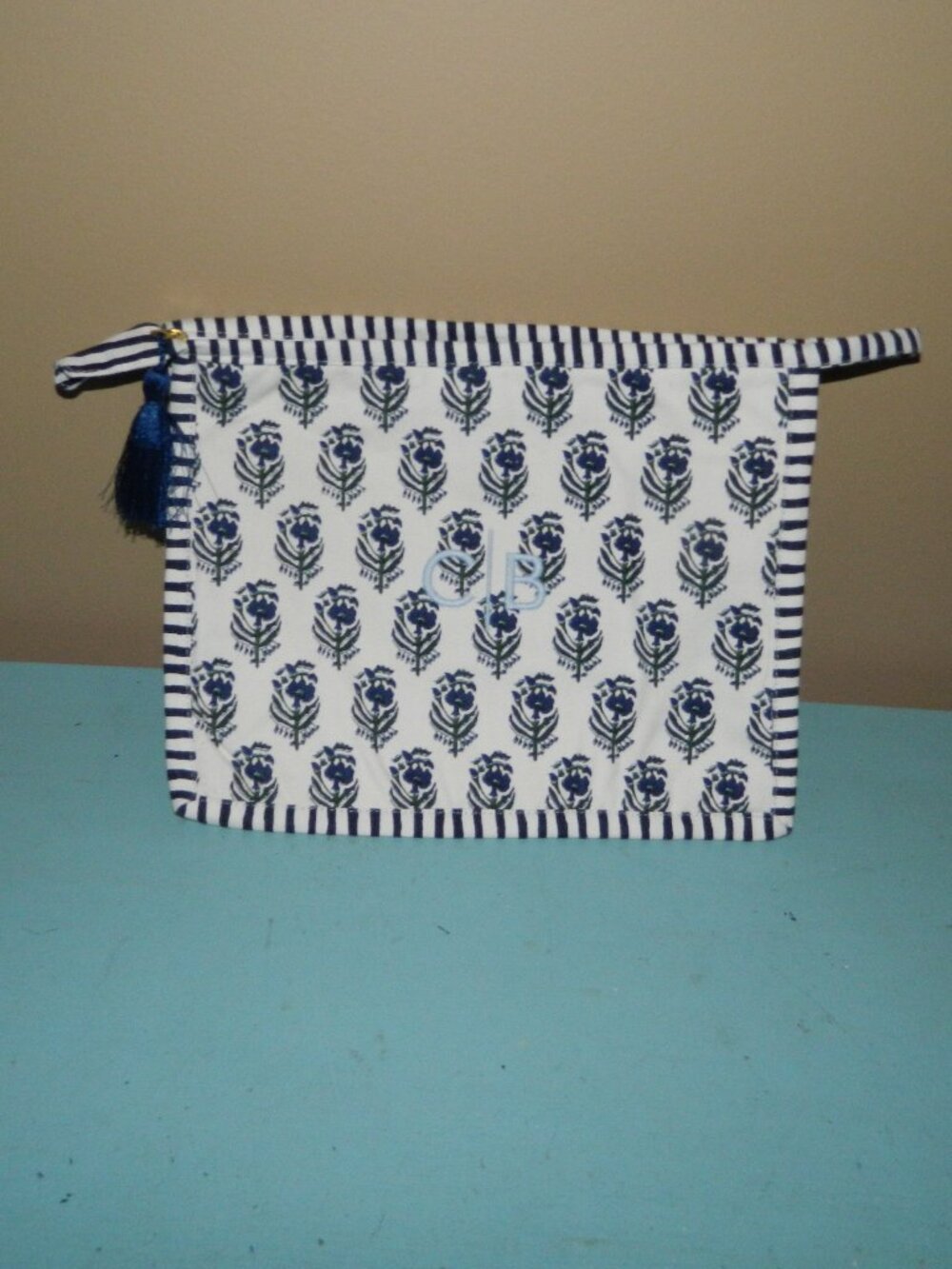 Mark & Graham Block Print Canvas Pouch Mono "C/B" Large